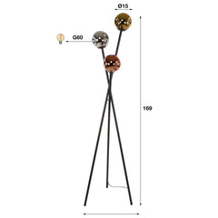 Vloerlamp met 3 lampen molecule mix glass - 45x45x169 cm - Artic Zwart - Glas