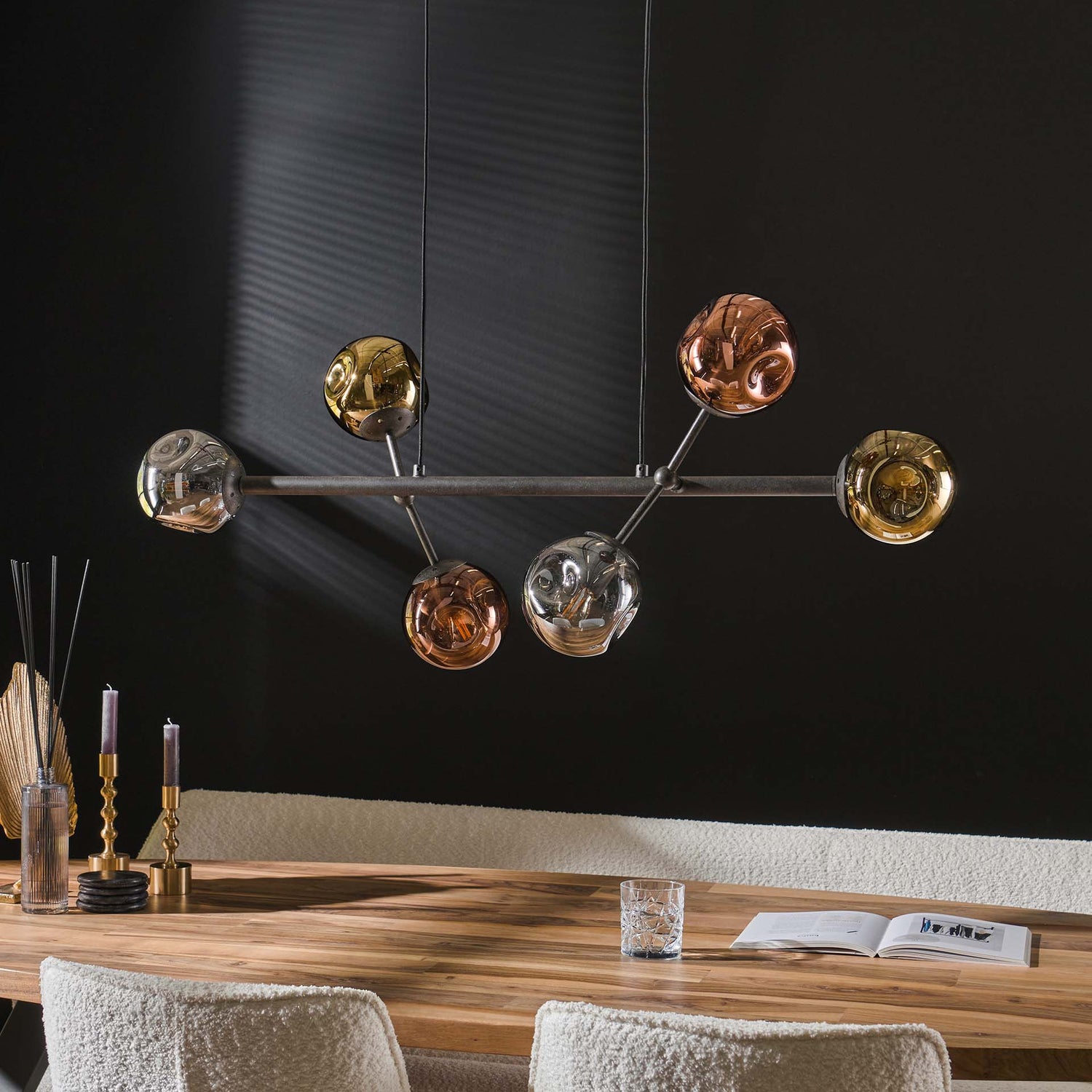 Hanglamp met 6 Lampen Molecule Mix Glass - 110x40x150 cm - Artic Zwart - Glas