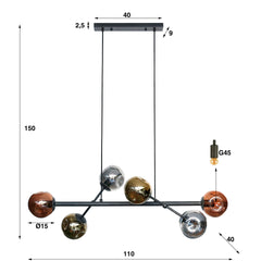 Hanglamp met 6 Lampen Molecule Mix Glass - 110x40x150 cm - Artic Zwart - Glas