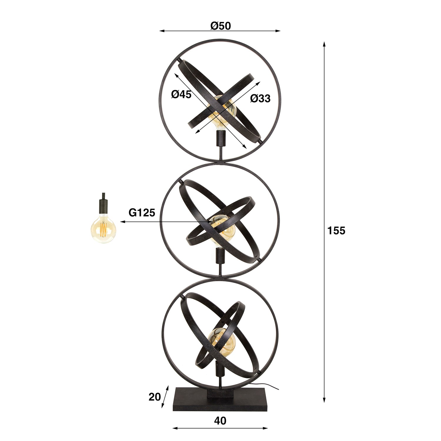 Vloerlamp 3L Galaxy - 50x45x155 cm - Artic Zwart