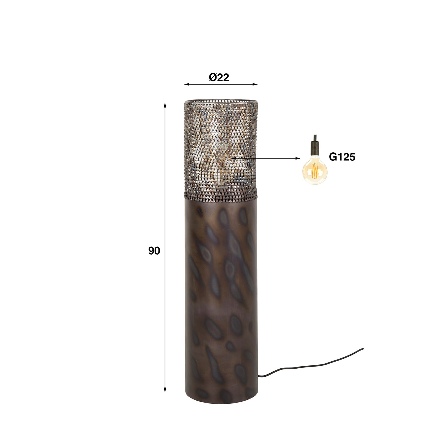 Vloerlamp Ø22,5 Cilinder - 22x22x90 cm - Zwart Bruin