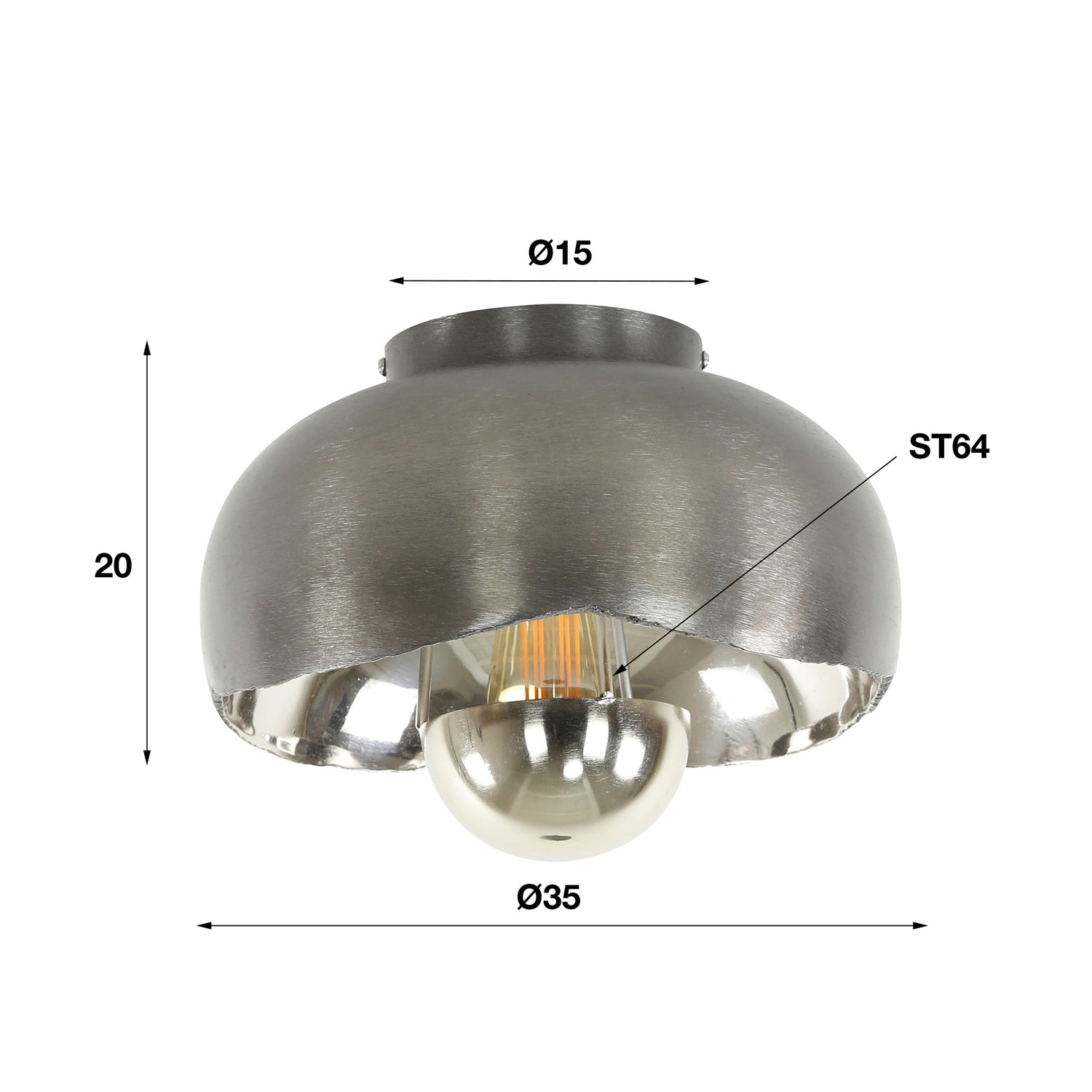 Plafondlamp Ø35 Mirror - 35x35x20 cm - Zwart Nikkel