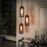 Hanglamp met 3 Lampen Getrapt Smoke Glas - 35x35x180 cm - Artic Zwart - Geperforeerd Staal