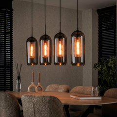 Hanglamp met 4 Lampen Smoke Glas - 105x15x150 cm - Artic Zwart - Geperforeerd Staal