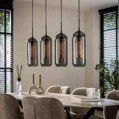 Hanglamp met 4 Lampen Smoke Glas - 105x15x150 cm - Artic Zwart - Geperforeerd Staal