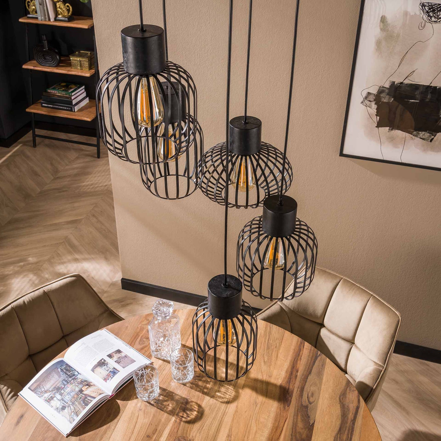 Hanglamp met 5 Lampen Getrapt Mix Metal - 47x47x180 cm - Charcoal - Metal