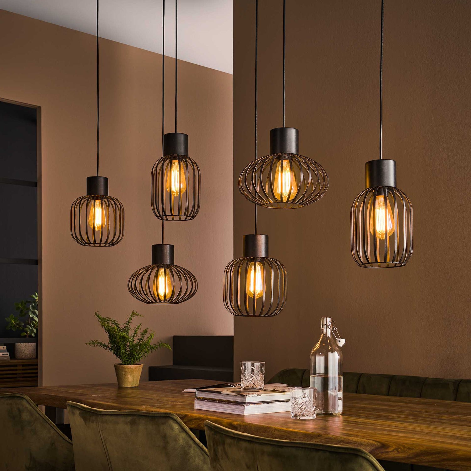 Hanglamp met 6 Lampen Mix Metal - 145x28x150 cm - Charcoal