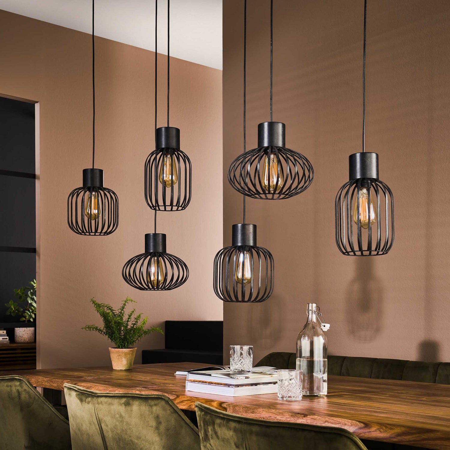 Hanglamp met 6 Lampen Mix Metal - 145x28x150 cm - Charcoal
