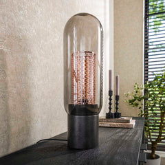 Tafellamp Smoke Glas-geperforeerd Staal - 15x15x50 cm - Artic Zwart
