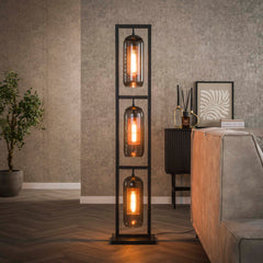Vloerlamp met 3 Lampen Tower Smoke - 32x23x158 cm - Artic Zwart - Staal