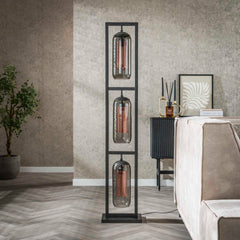 Vloerlamp met 3 Lampen Tower Smoke - 32x23x158 cm - Artic Zwart - Staal