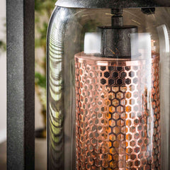 Vloerlamp 4L Tower Smoke Glas - 34x23x190 cm - Artic Zwart - Geperforeerd Staal