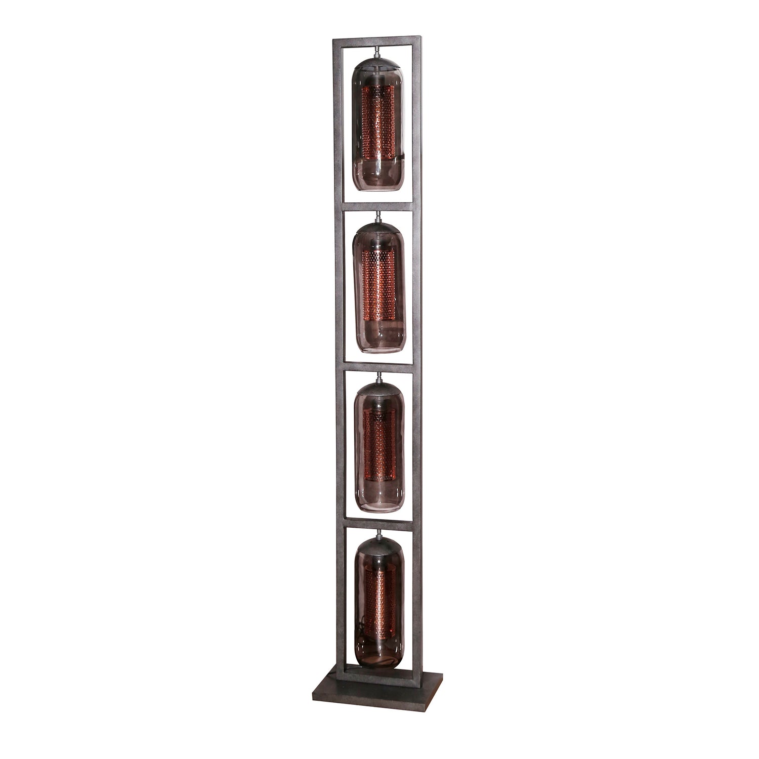 Vloerlamp 4L Tower Smoke Glas - 34x23x190 cm - Artic Zwart - Geperforeerd Staal