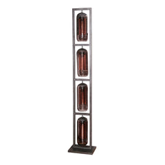 Vloerlamp 4L Tower Smoke Glas - 34x23x190 cm - Artic Zwart - Geperforeerd Staal