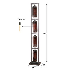Vloerlamp 4L Tower Smoke Glas - 34x23x190 cm - Artic Zwart - Geperforeerd Staal