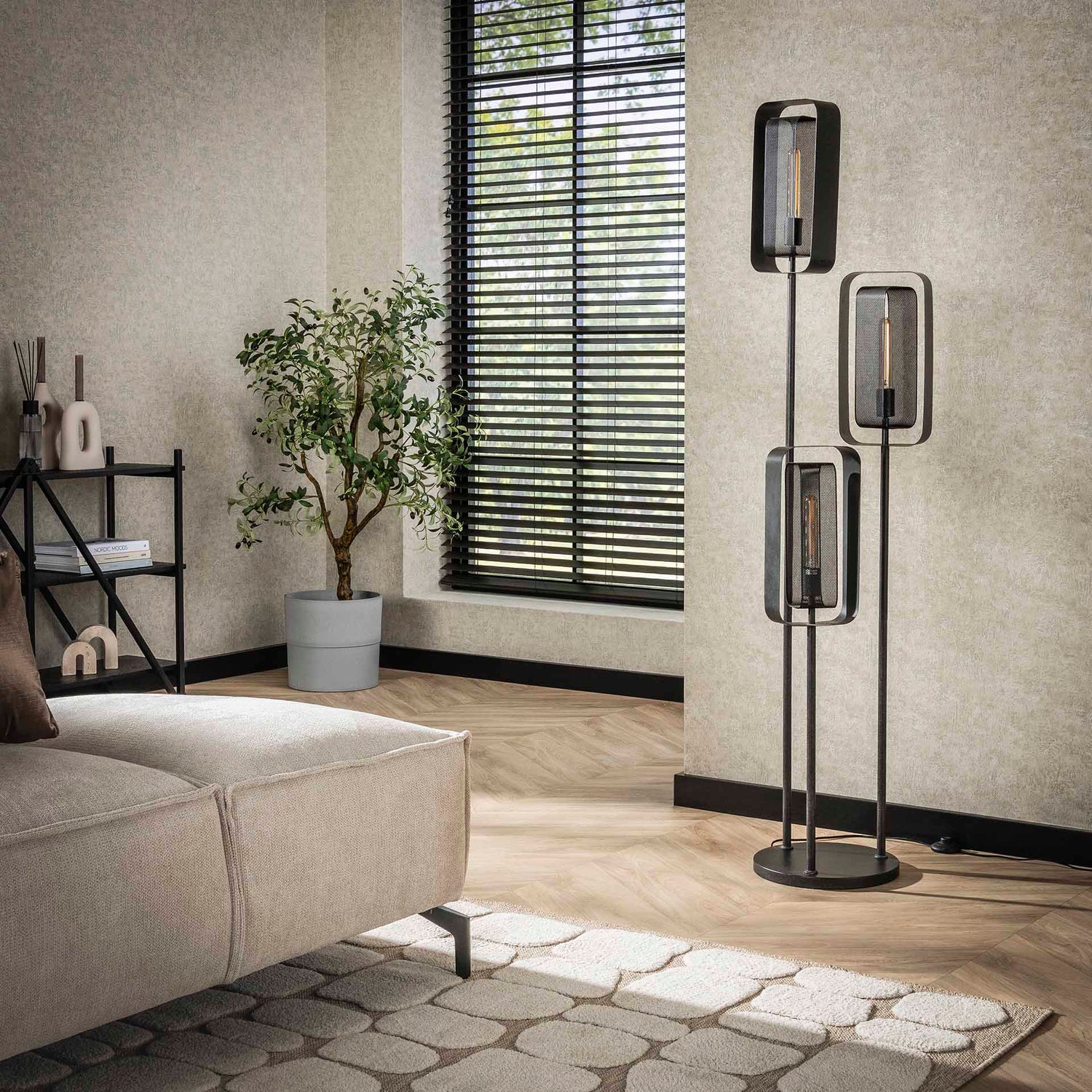 Vloerlamp met 3 lampen Mesh Rotate - 42x42x170 cm - Artic Zwart