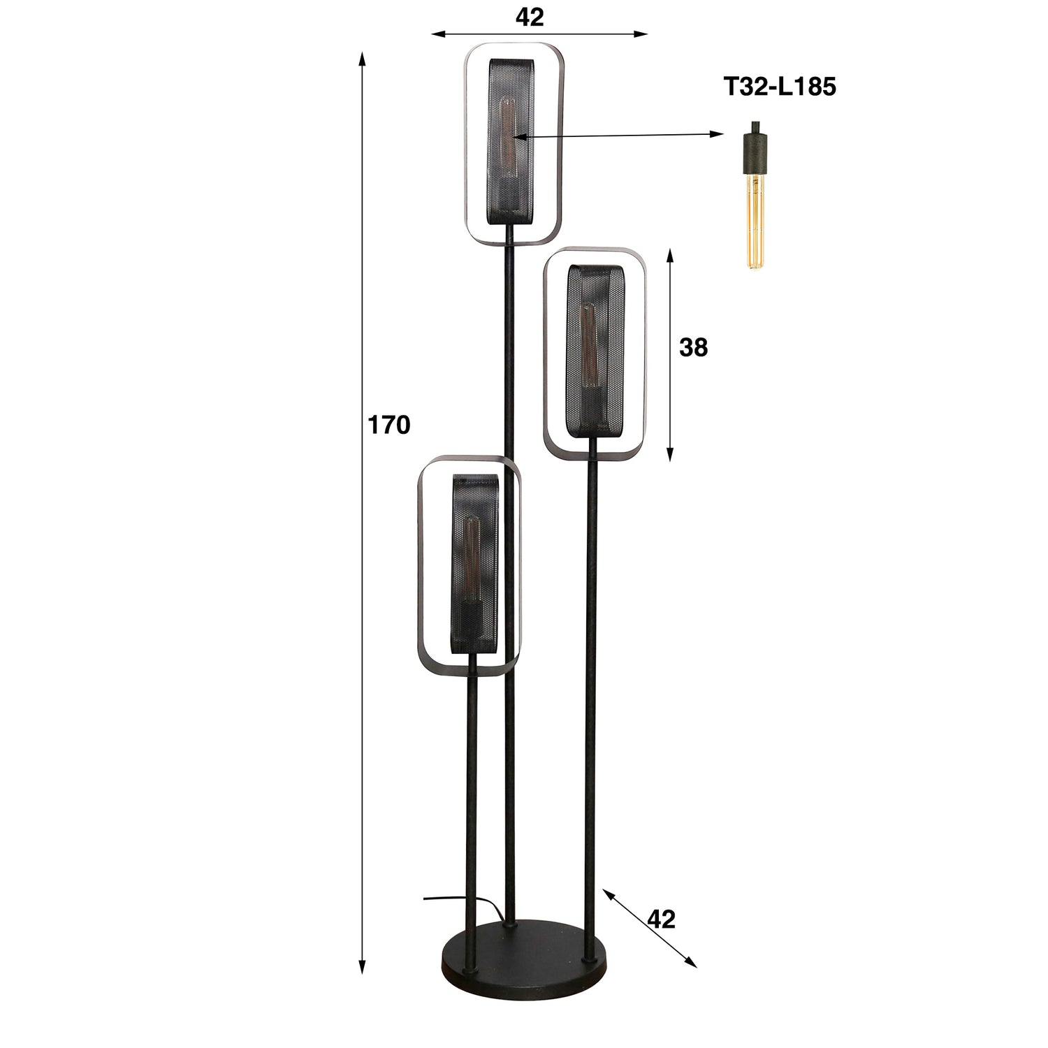 Vloerlamp met 3 lampen Mesh Rotate - 42x42x170 cm - Artic Zwart