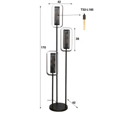 Vloerlamp met 3 lampen Mesh Rotate - 42x42x170 cm - Artic Zwart