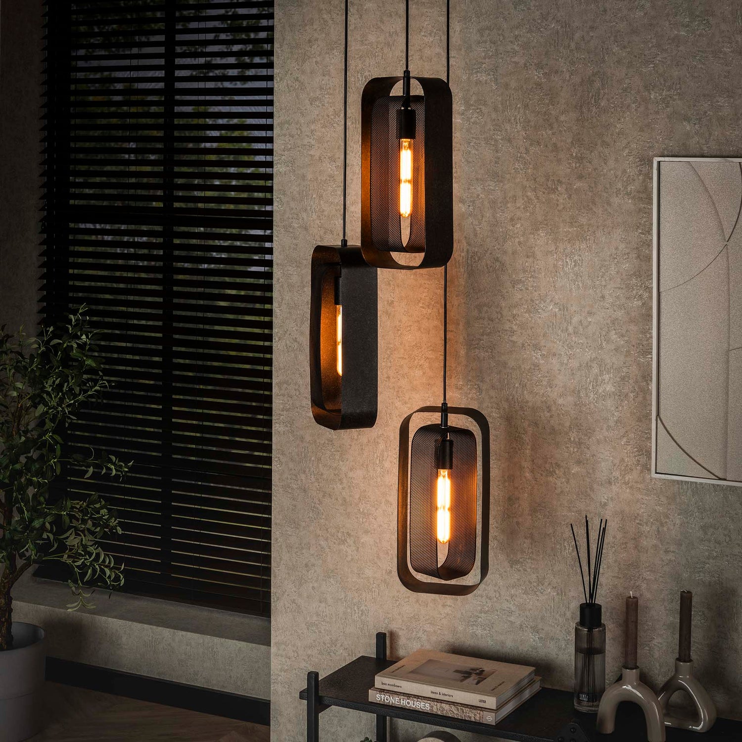 Hanglamp met 3 lampen Mesh Rotate - 35x35x150 cm - Artic Zwart