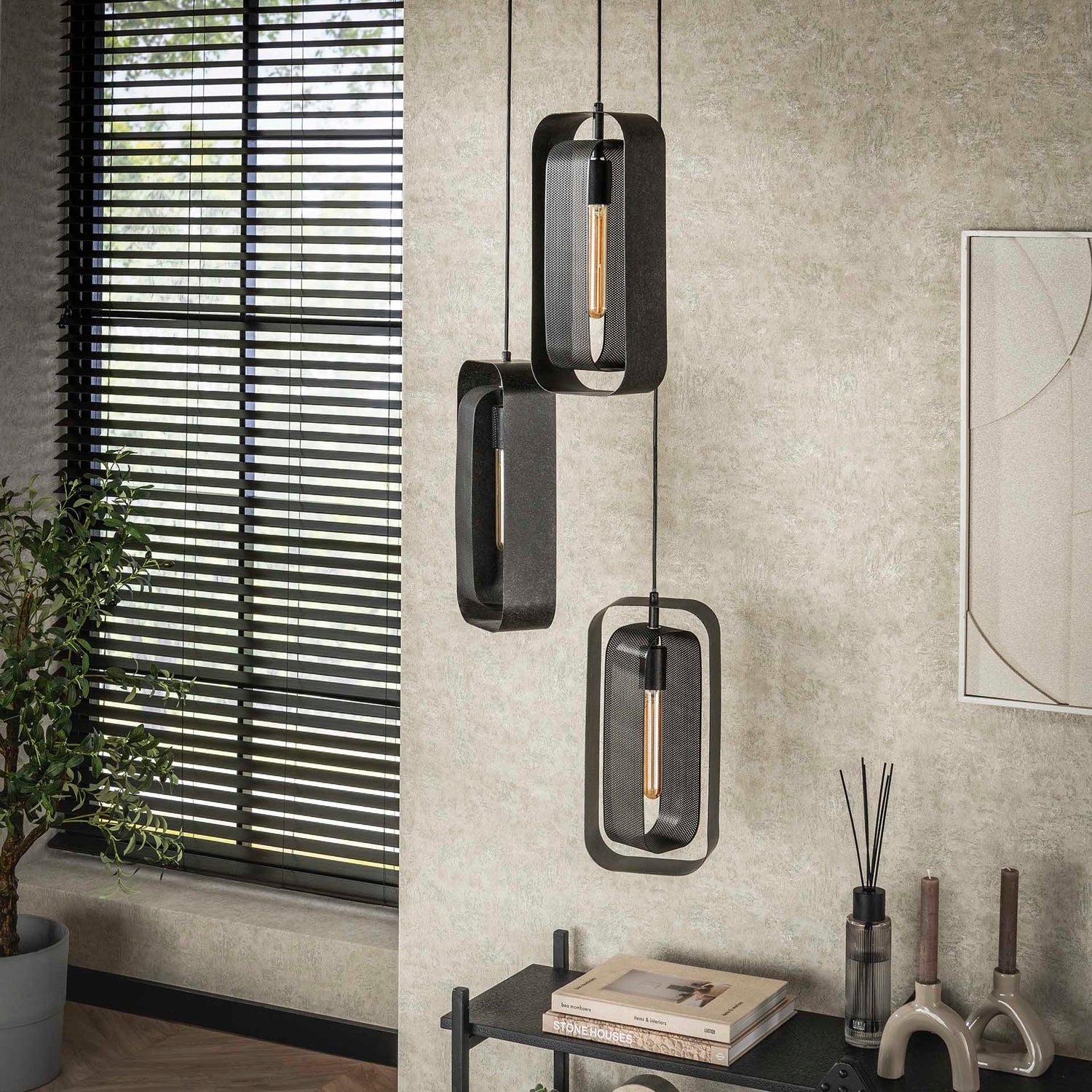 Hanglamp met 3 lampen Mesh Rotate - 35x35x150 cm - Artic Zwart