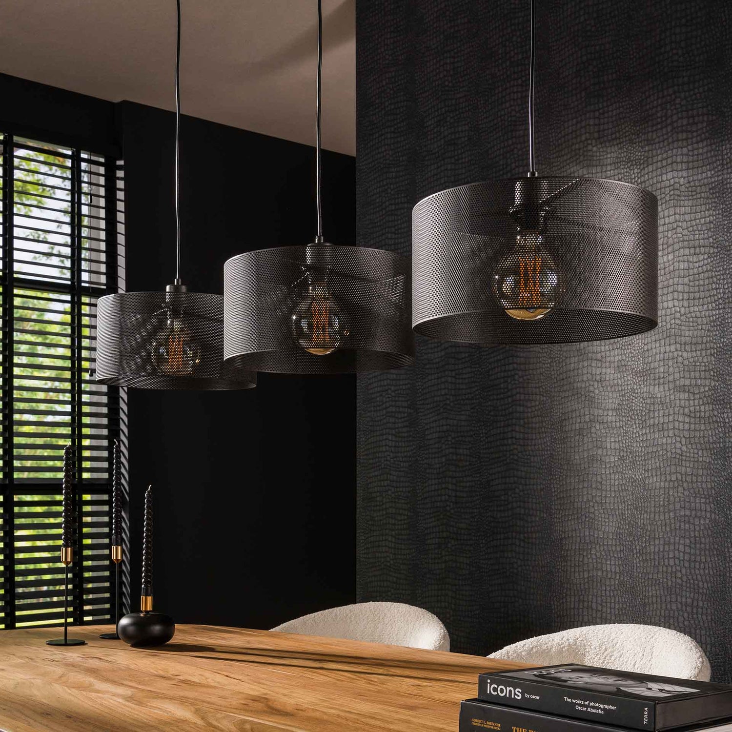 Hanglamp met 3 Lampen Mesh Round - 120x30x150 cm - Artic Zwart