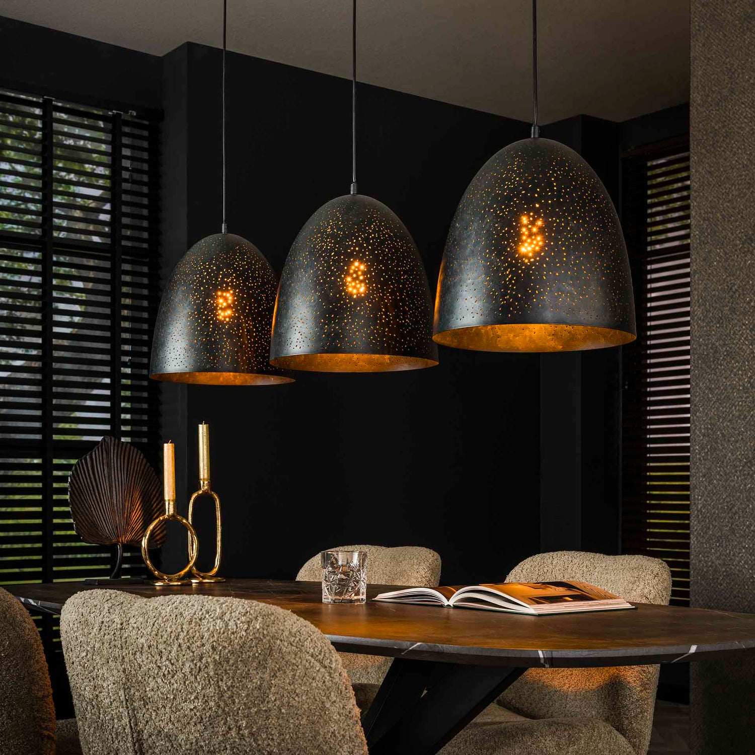 Hanglamp met 3 lampen kosmos - 120x30x150 cm - Charcoal - Glas