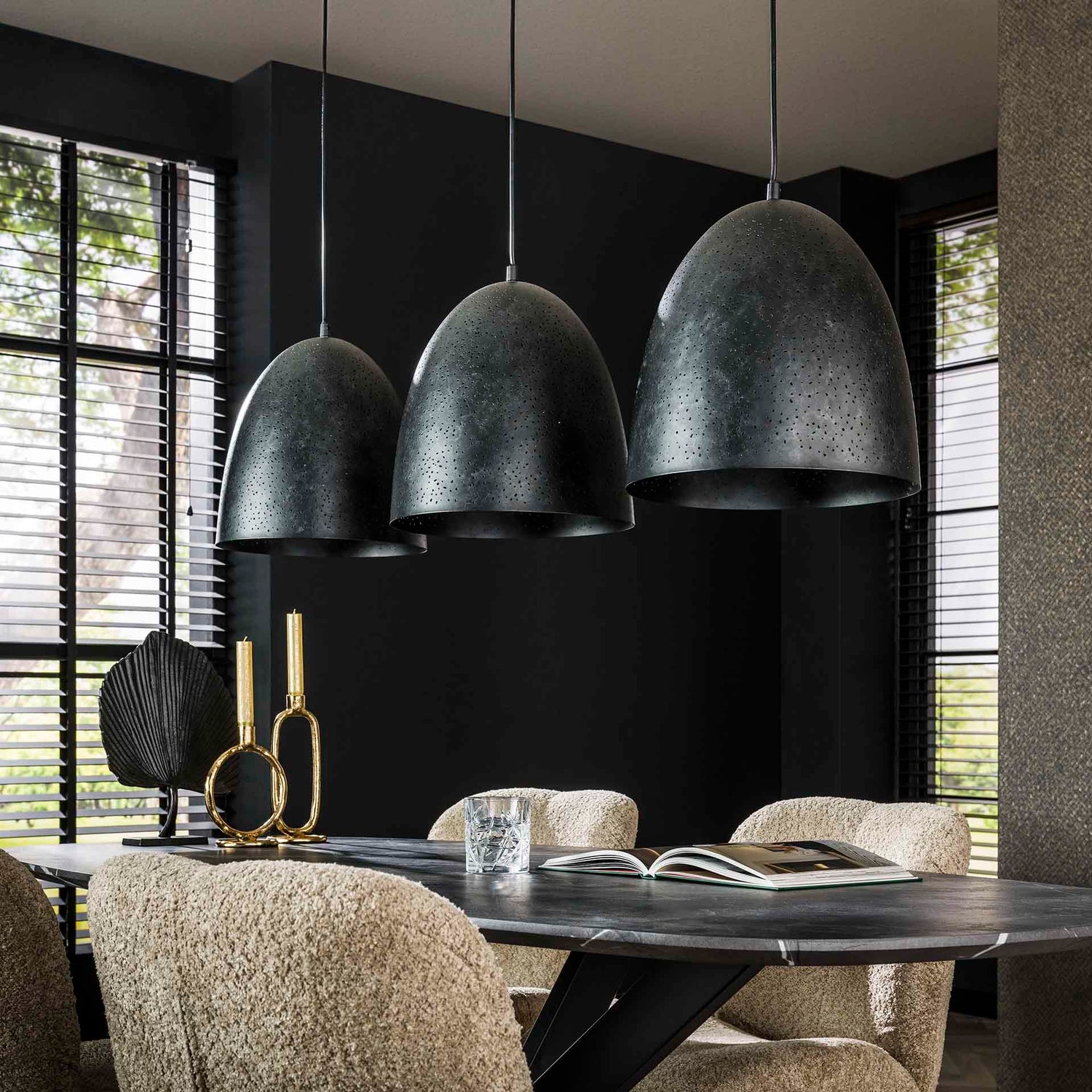 Hanglamp met 3 lampen kosmos - 120x30x150 cm - Charcoal - Glas