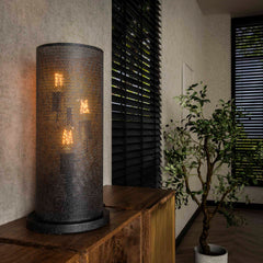 Tafellamp met 3 lampen koker mesh - 25x25x54 cm - Artic - Zwart