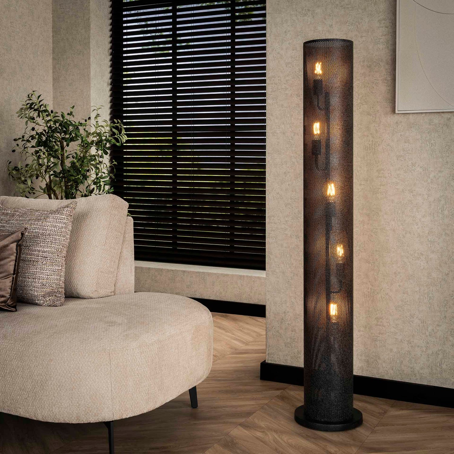 Vloerlamp met 5 lampen koker mesh - 28x28x149 cm - Artic Zwart