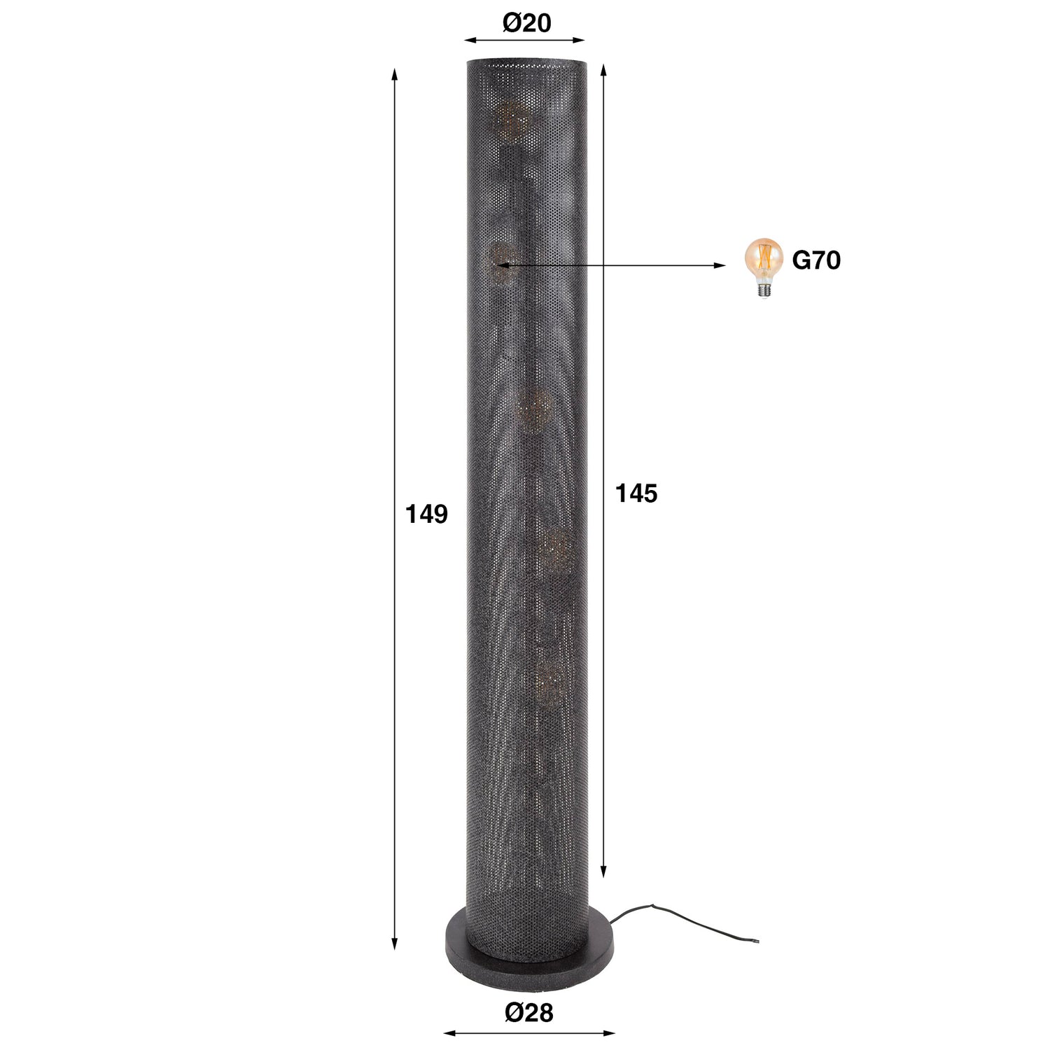 Vloerlamp met 5 lampen koker mesh - 28x28x149 cm - Artic Zwart