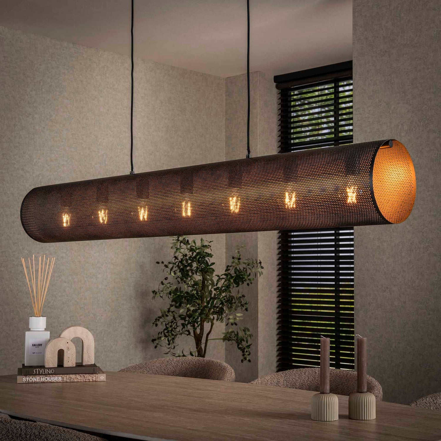 Hanglamp met 7 Lampen Koker XL Mesh - 145x20x150 cm - Artic Zwart