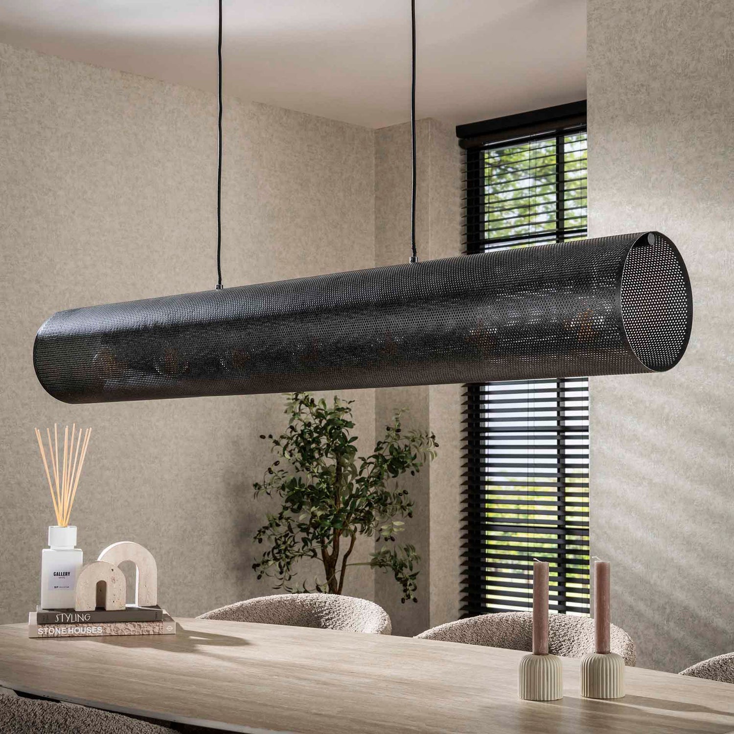 Hanglamp met 7 Lampen Koker XL Mesh - 145x20x150 cm - Artic Zwart