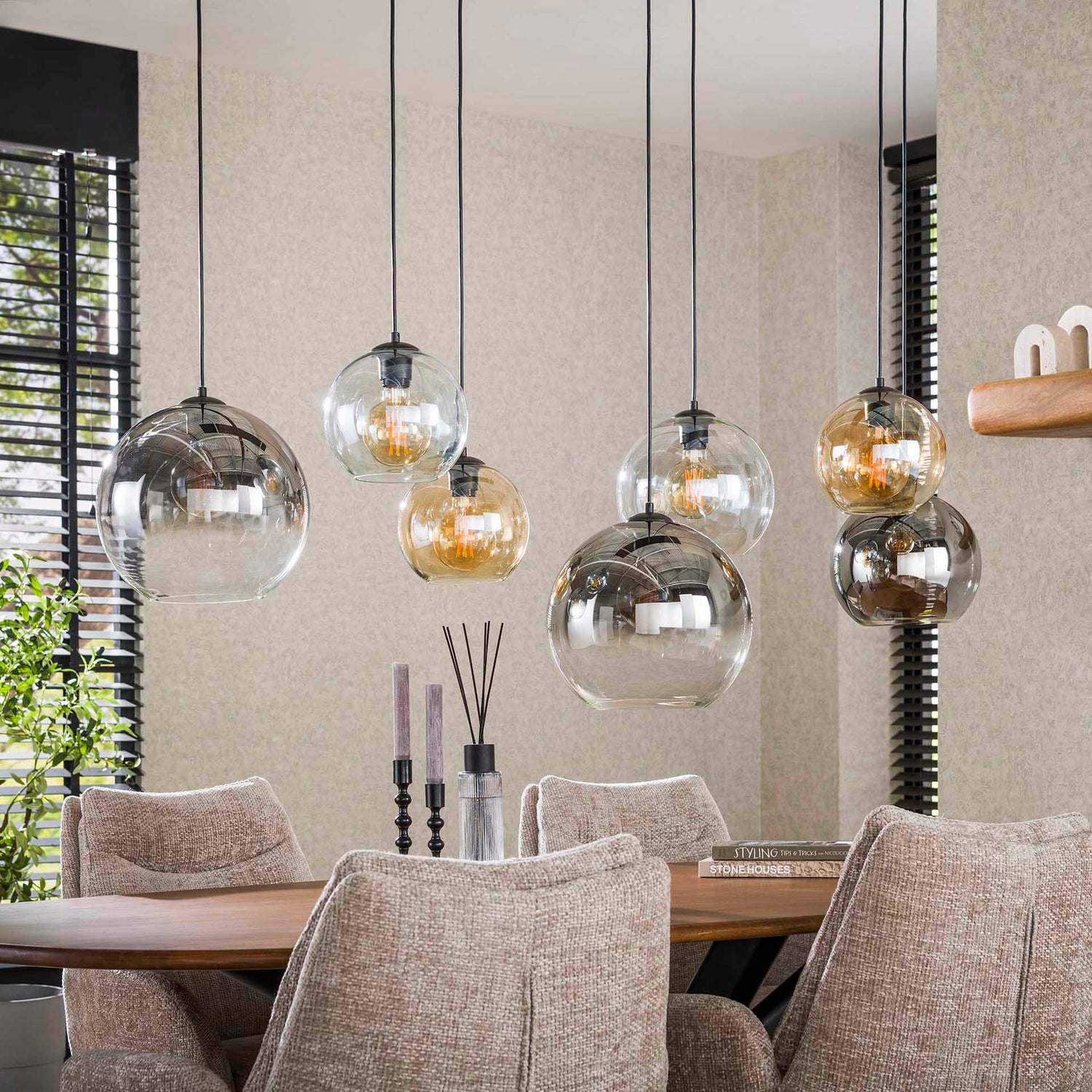 Hanglamp met 7 Lampen Multi Globe XL - 145x45x150 cm - Artic Zwart