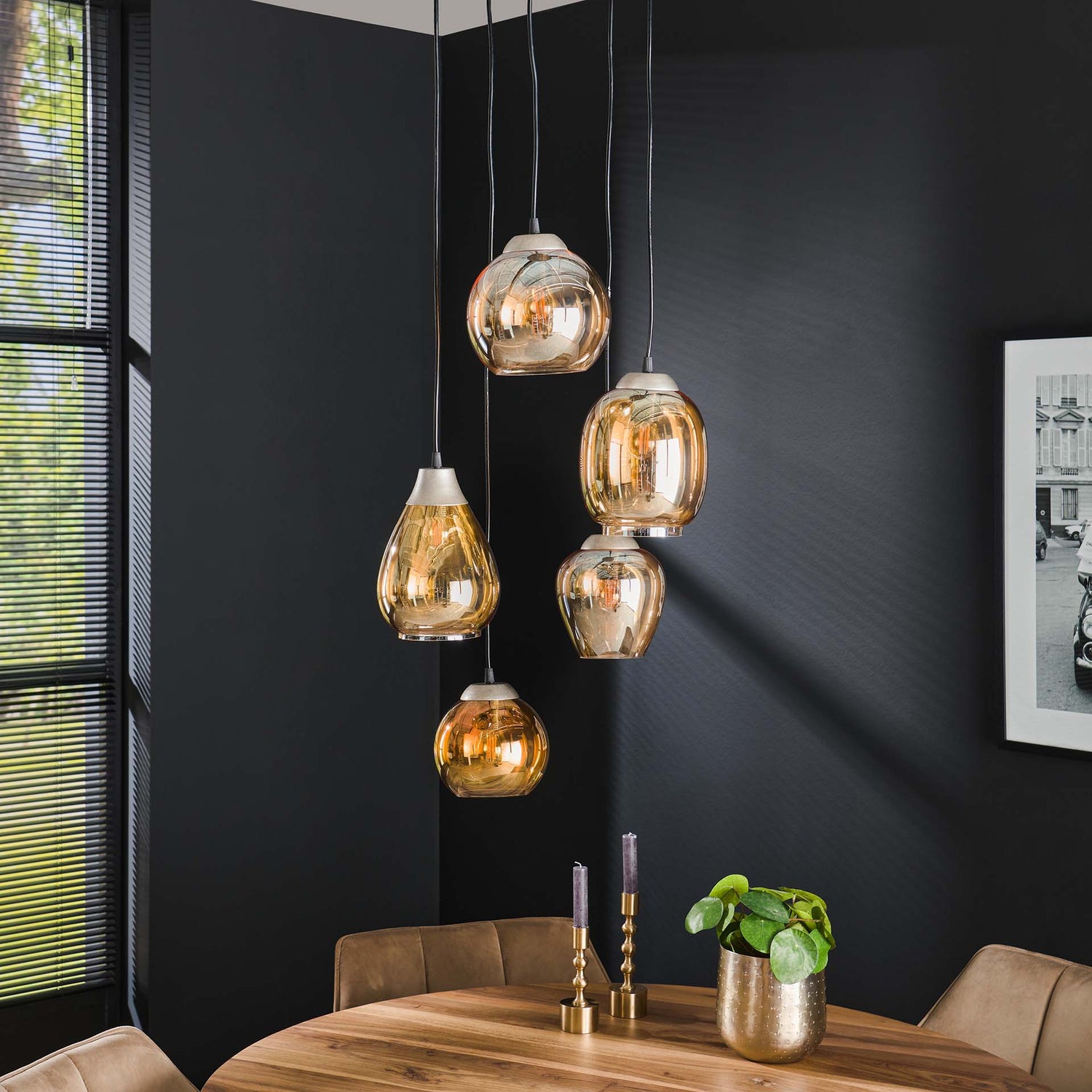 Hanglamp met 5 lampen getrapt mix - 43x43x150 cm - Amber - Glas