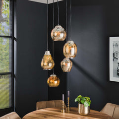 Hanglamp met 5 lampen getrapt mix - 43x43x150 cm - Amber - Glas