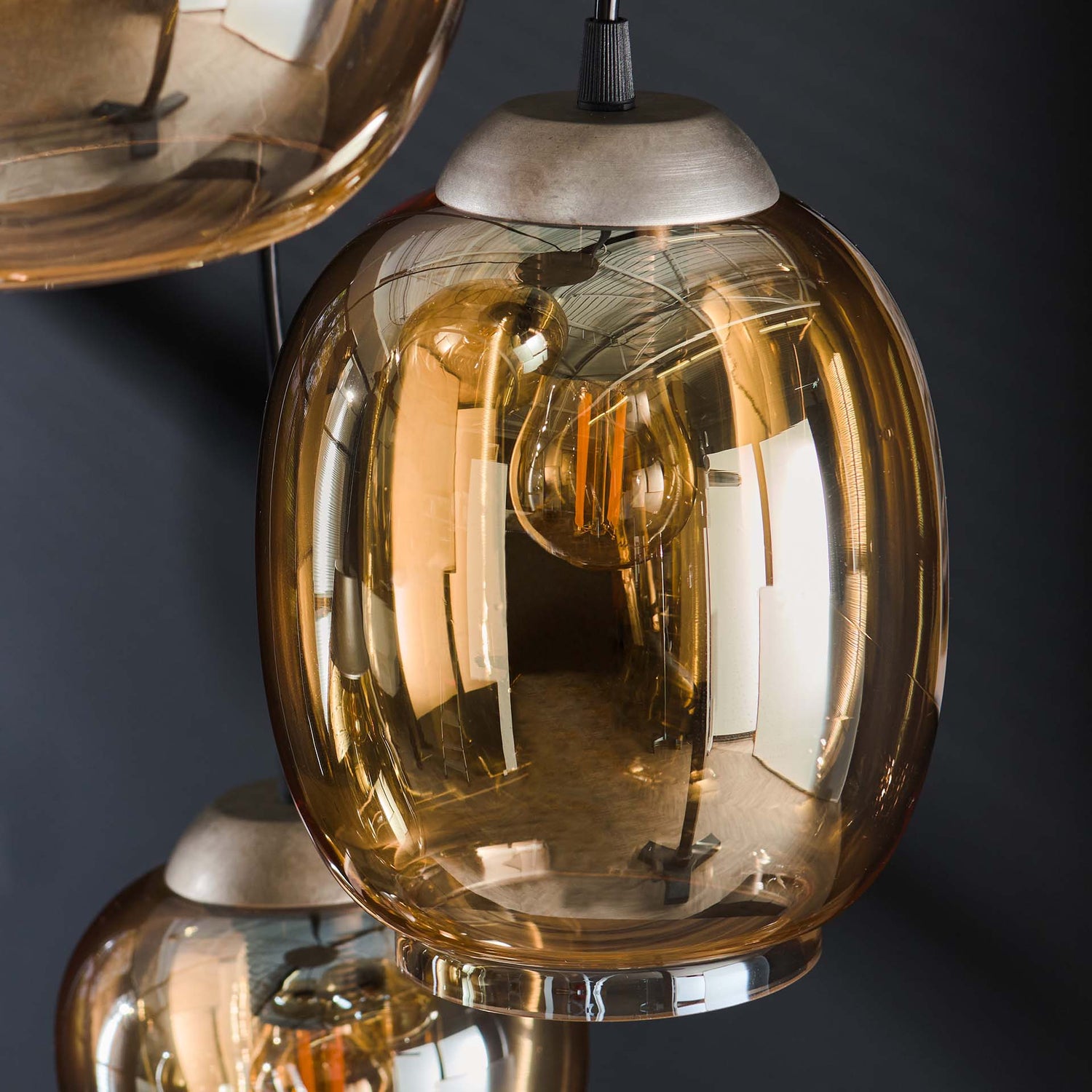 Hanglamp met 5 lampen getrapt mix - 43x43x150 cm - Amber - Glas