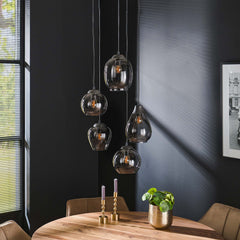 Hanglamp met 5 Lampen getrapt mix - 43x43x150 cm - Chromed - Glas