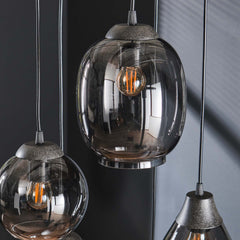 Hanglamp met 5 Lampen getrapt mix - 43x43x150 cm - Chromed - Glas