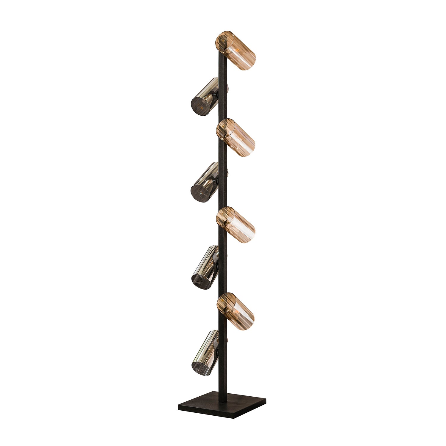 Vloerlamp met 8 lampen cylinder mixed glass - 30x30x175 cm - Artic Zwart - Glas