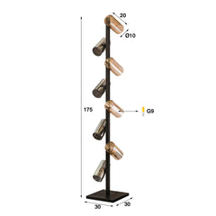 Vloerlamp met 8 lampen cylinder mixed glass - 30x30x175 cm - Artic Zwart - Glas
