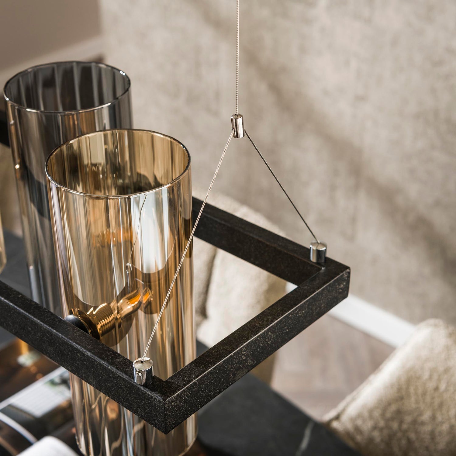 Hanglamp met 10 Lampen Cylinder Mixed Glass (G9) - 130x20x150 cm - Artic Zwart - Glas