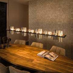Hanglamp met 14 Lampen Cylinder Mixed Glass (G9) - 190x20x150 cm - Artic Zwart - Glas