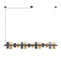 Hanglamp met 14 Lampen Cylinder Mixed Glass (G9) - 190x20x150 cm - Artic Zwart - Glas
