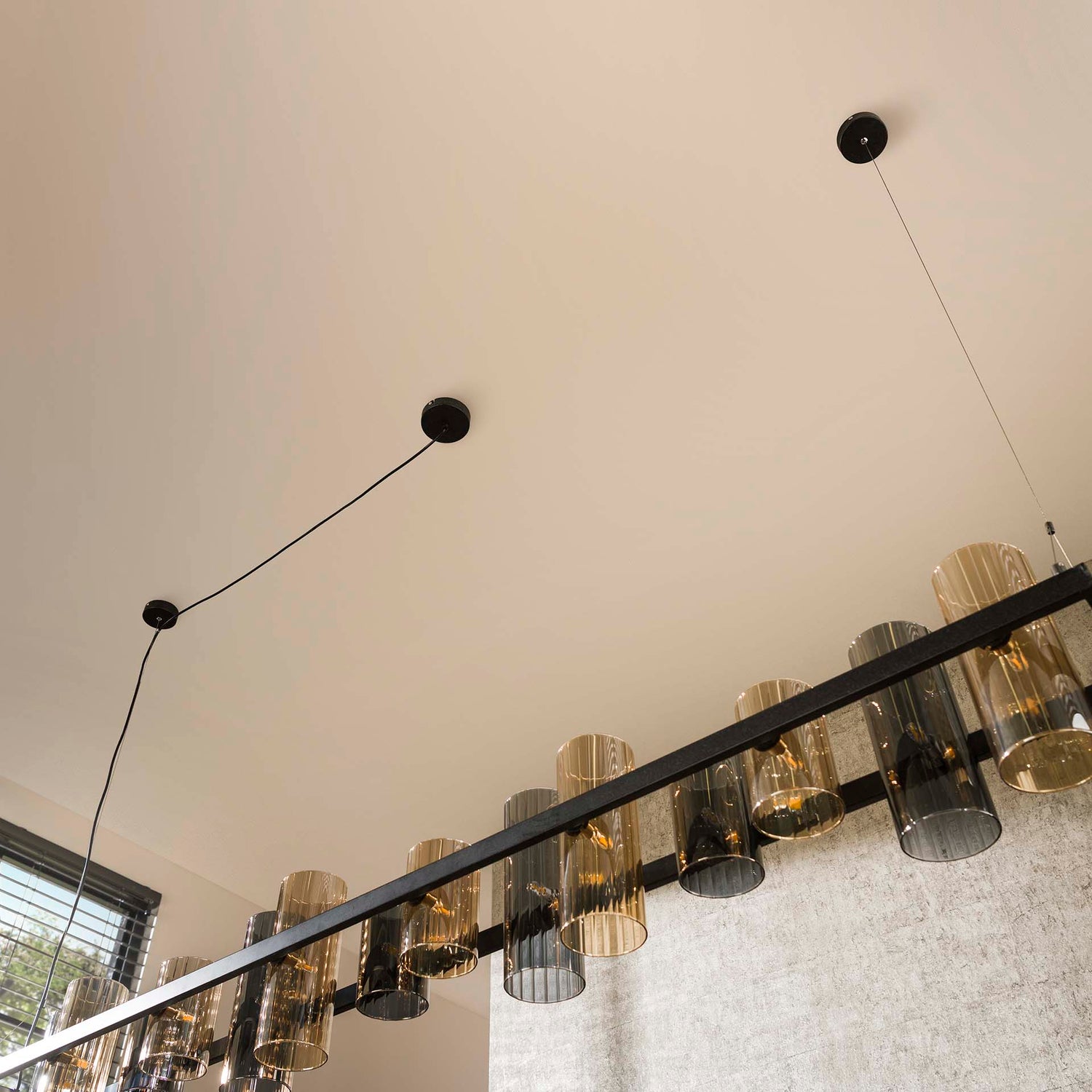 Hanglamp met 14 Lampen Cylinder Mixed Glass (G9) - 190x20x150 cm - Artic Zwart - Glas