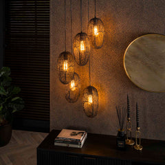 Hanglamp met 5 lampen open oog wire - 45x45x180 cm - Artic Zwart