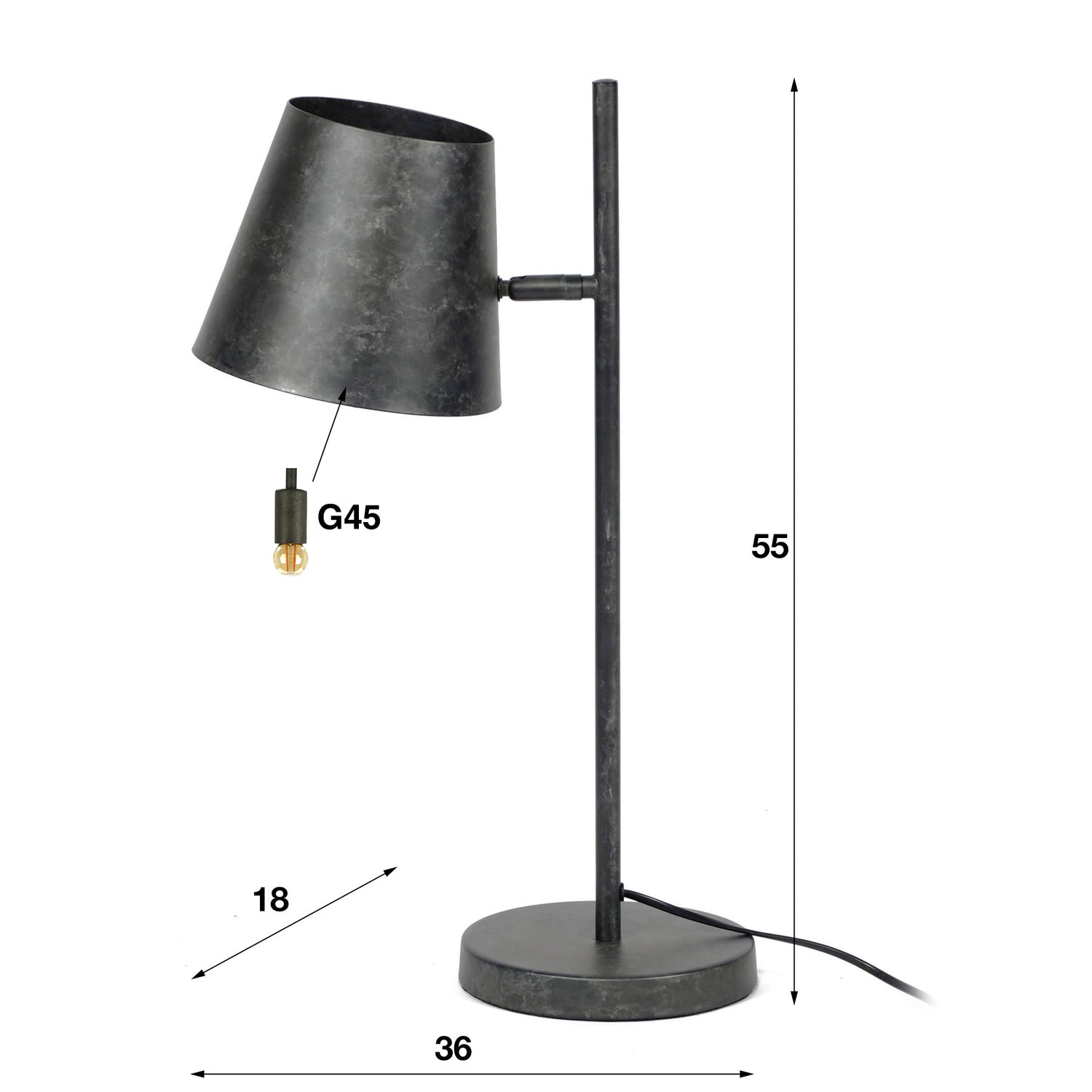 Tafellamp met 1 lamp verstelbare metalen kap - 36x18x55 cm - Charcoal