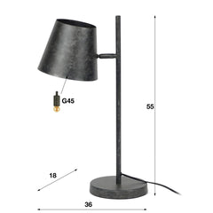 Tafellamp met 1 lamp verstelbare metalen kap - 36x18x55 cm - Charcoal