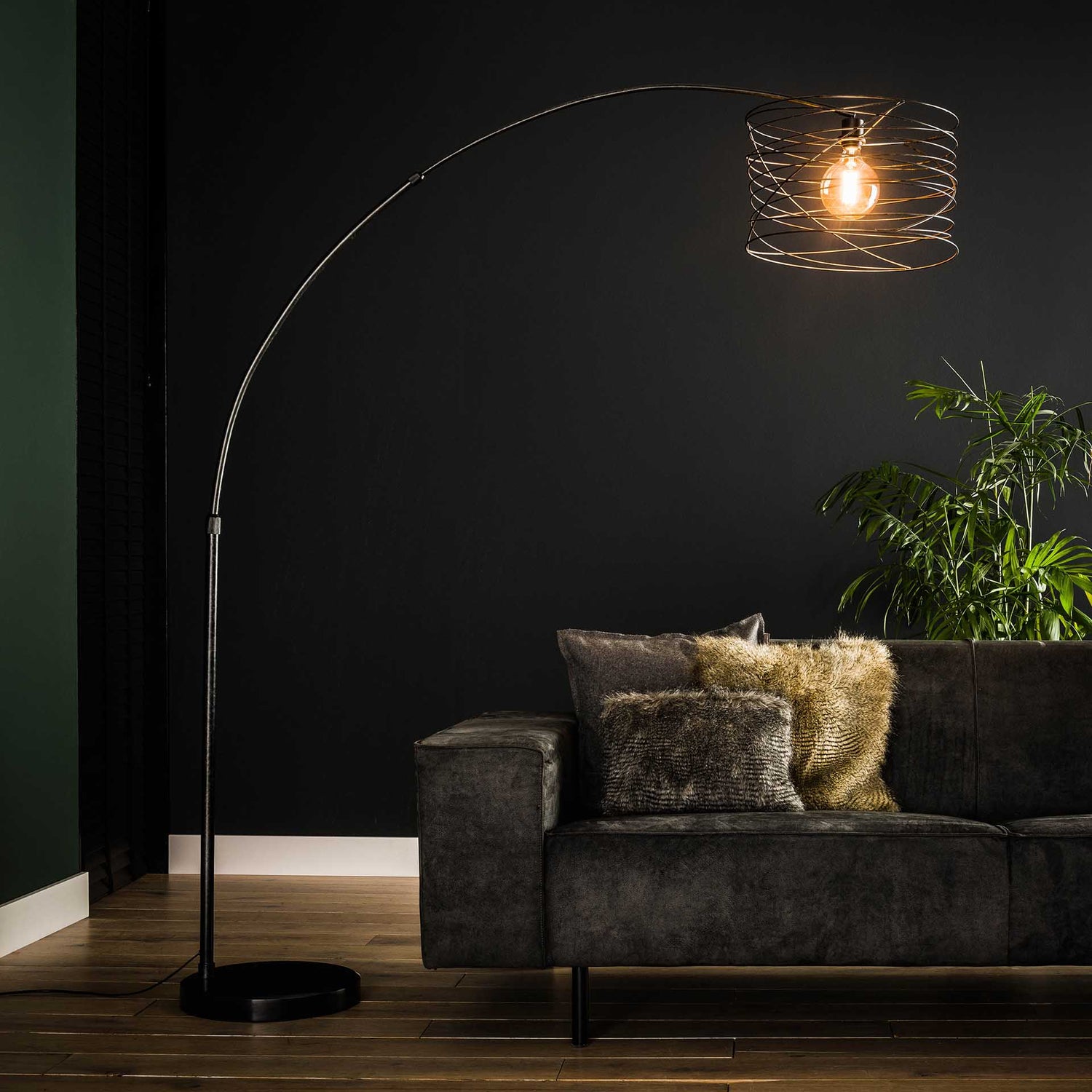 Booglamp Ø45 Curl - 45x170x192 cm - Charcoal - Metaal/Marmer