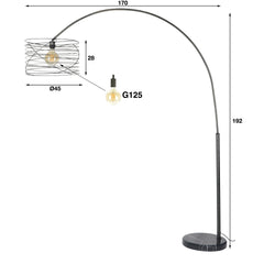 Booglamp Ø45 Curl - 45x170x192 cm - Charcoal - Metaal/Marmer