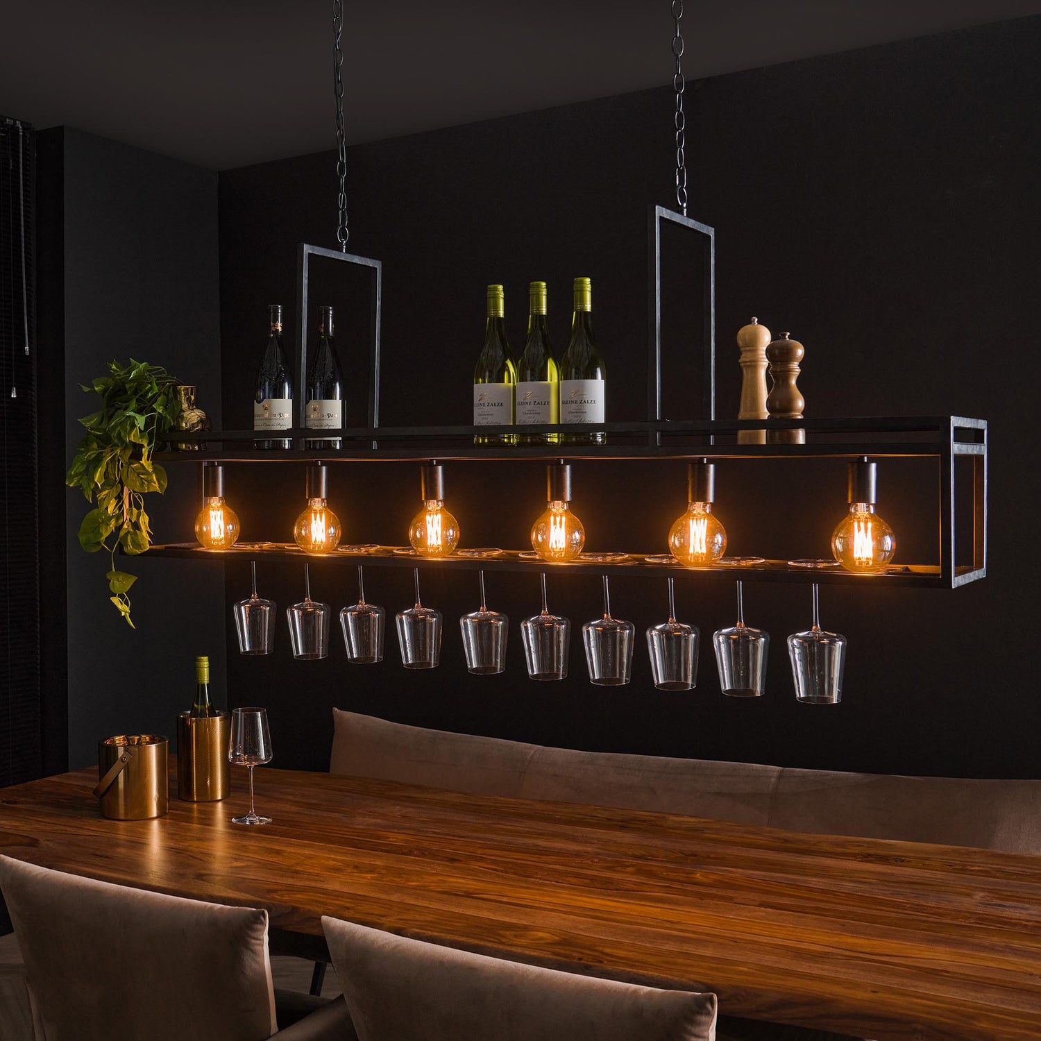 Hanglamp met 6 Lampen decorate - 160x28x150 cm - Charcoal
